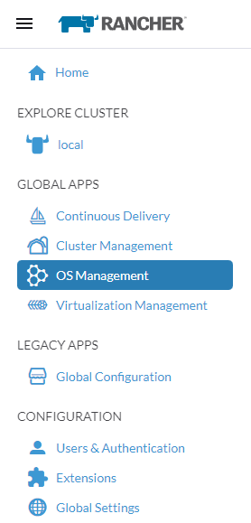 Rancher Manager OS Management menu